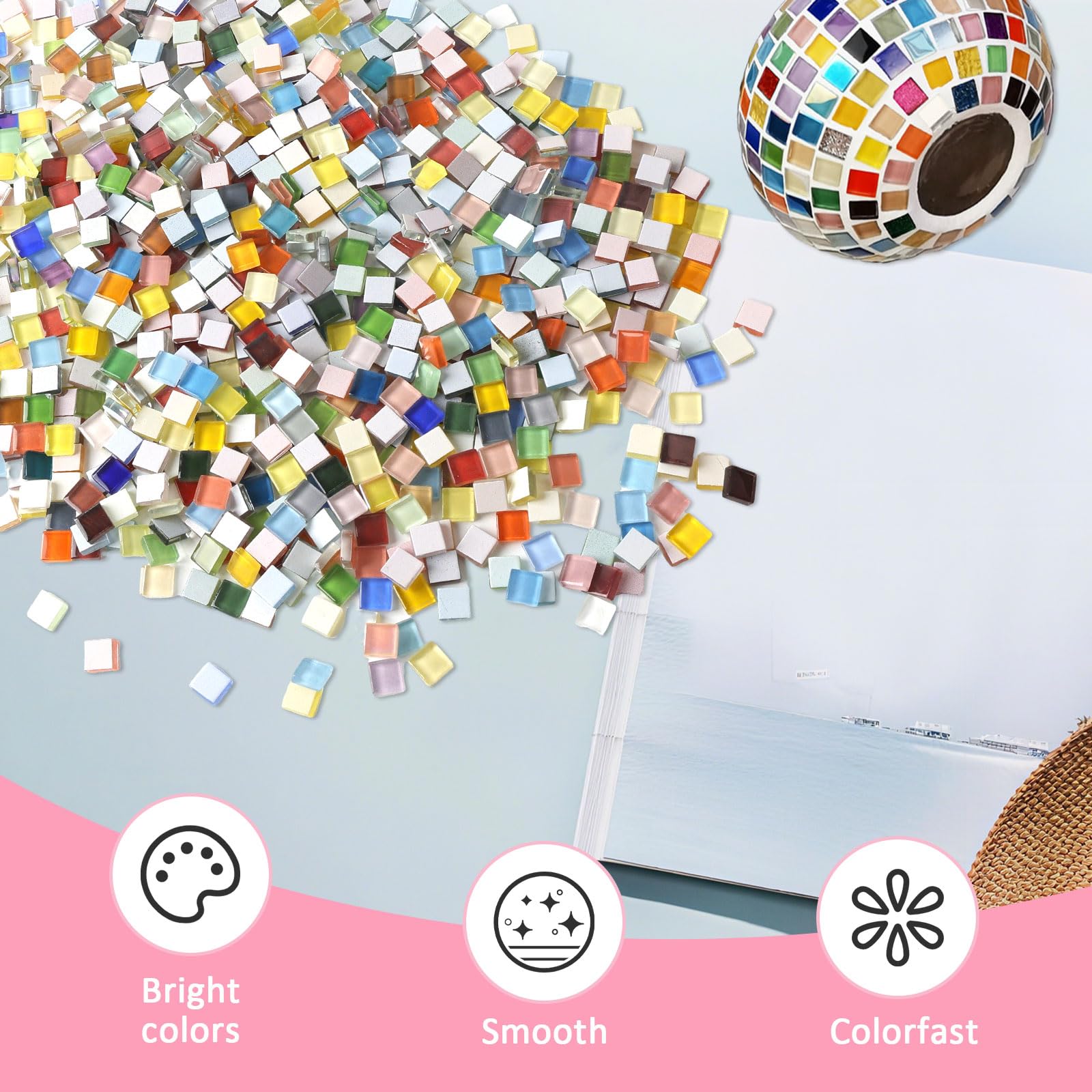1 kg di pietre quadrate per mosaico in vetro, 1 x 1 cm, pietre colorate per mosaico, circa 1200 pezzi, mosaico di cristallo, mini piastrelle per mosaico per progetti artistici fai da te, decorazioni a