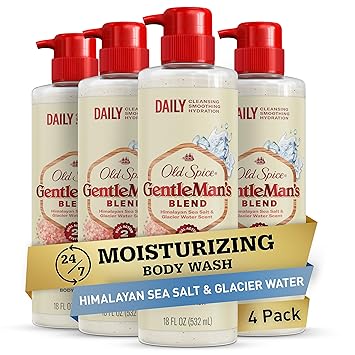 Old Spice GentleMan's Exfoliating & Moisturizing Body Wash for Men, 24/7 Shower Fresh with Long Lasting Scent, Renewing Vitamin B3 Blend, Himalayan Sea Salt + Glacier Water Scent, 18 oz (Pack of 4)