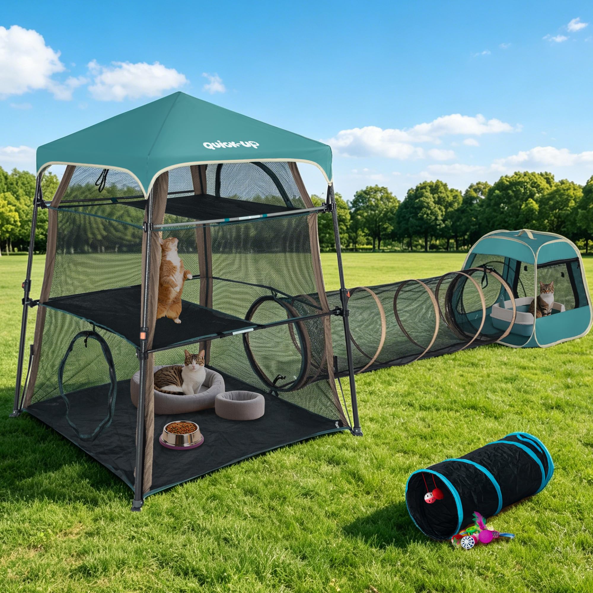 Extra Large catio Outdoor cat Enclosure,3-in-1 Cat Tower Tent with Tunnel/Pop Up Cube, Portable Catio,Cat Tent,Foldable Cat Enclosure for Indoor/Outdoor/Camping Weatherproof & Sunproof(Patented) : Pet Supplies