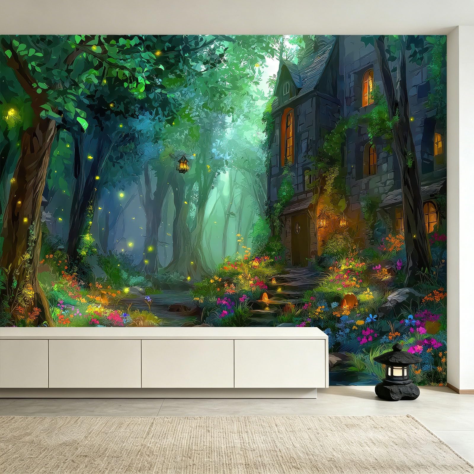 Générique Panoramiczna tapeta z włókniny 350 x 256 cm - kwiaty świetliki domowe, plakat ścienny z dżungli do salonu sypialni i biura - dekoracja ścienna 3D