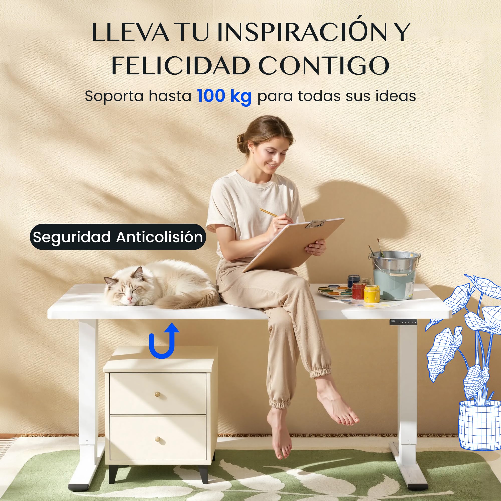 FLEXISPOT E1 Pro Escritorio Elevable Eléctrico 2 Motores Altura Ajustable | Compatible con tableros de 120-180 cm, soporta hasta 100 kg, panel con 4 memorias y garantía de 5 años, Blanco