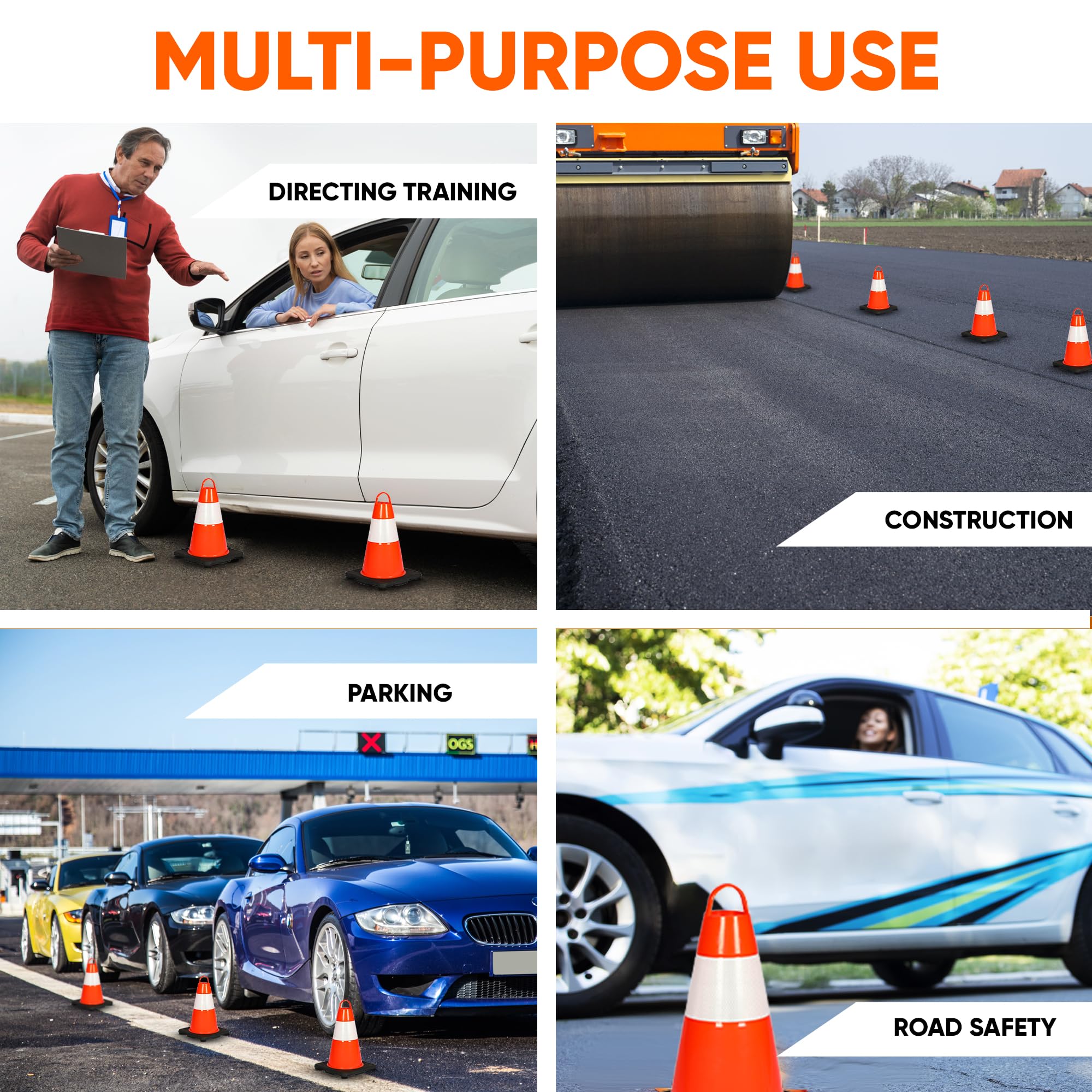 Cono in PVC da 30,5 cm – 12 pezzi ad alta visibilità strutturalmente stabile per traffico, parcheggio e sicurezza edilizia | Ideale per controllo, zone di costruzione e sicurezza stradale