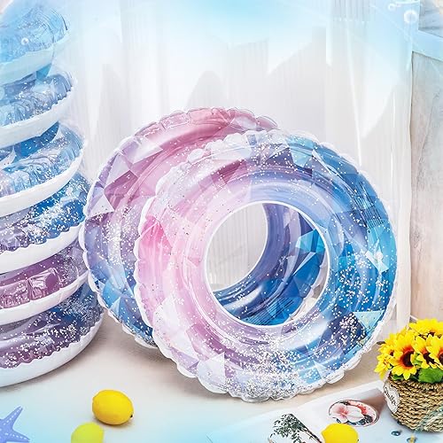 Miniatura 5 de Wettarn 8 piezas inflables de piscina flotadores de 24 pulgadas, anillos interiores de lentejuelas con purpurina, tubo de piscina de agua, natación,