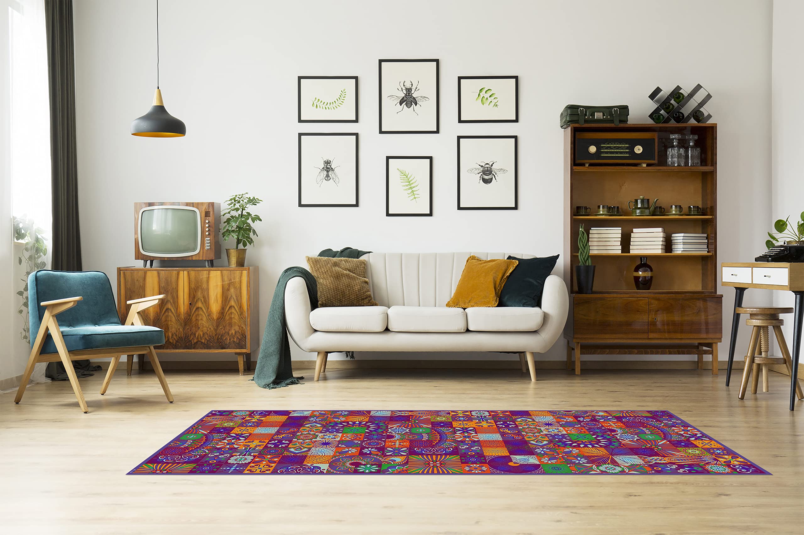 DobleUve Estudio Tapis Vinyle 1 | Violet | 65x140 cm | Tapis Cuisine | Tapis de Salon Antidérapant Antifongique Ignifuge | Tapis Enfants | Tapis Bain PVC | Tapis PVC