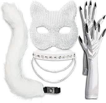 Disfraz De Gato De Fieltro: Máscara, Guantes Y Cola - Halloween