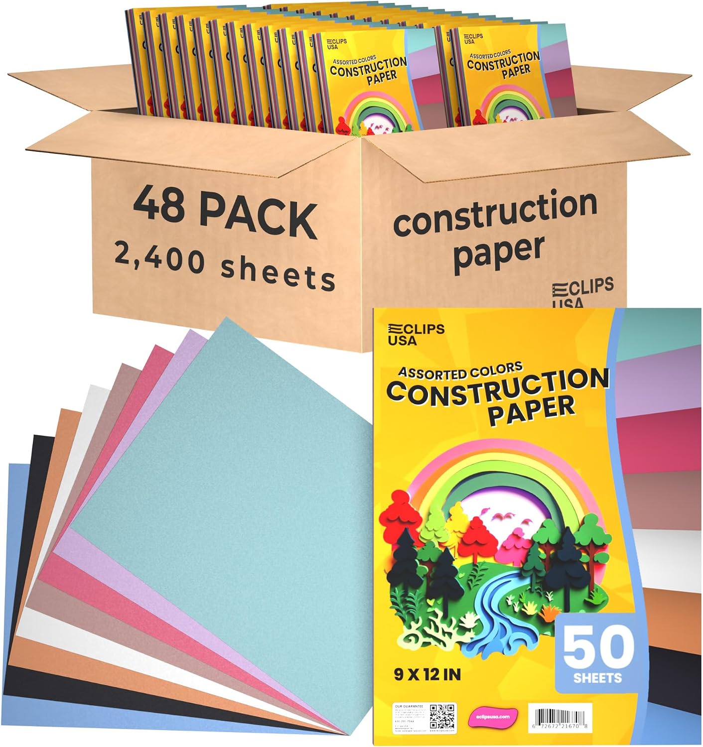 Amazon.com: Construction Paper Bulk (2,400 Sheets) 9 x 12 Construction ...