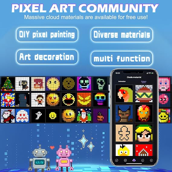 LED Pixel Art Digital Photo Frame, 32 x 32 RGB Programmable Display Panel, Smart Portable Bluetooth Connect & App Control LED Sign for Smart Alarm Clock, Speaker, Gaming Room