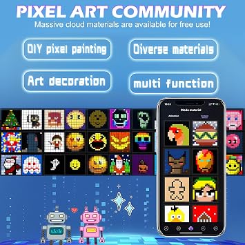 LED Pixel Art Digital Photo Frame, 32 x 32 RGB Programmable Display Panel, Smart Portable Bluetooth Connect & App Control LED Sign for Smart Alarm Clock, Speaker, Gaming Room