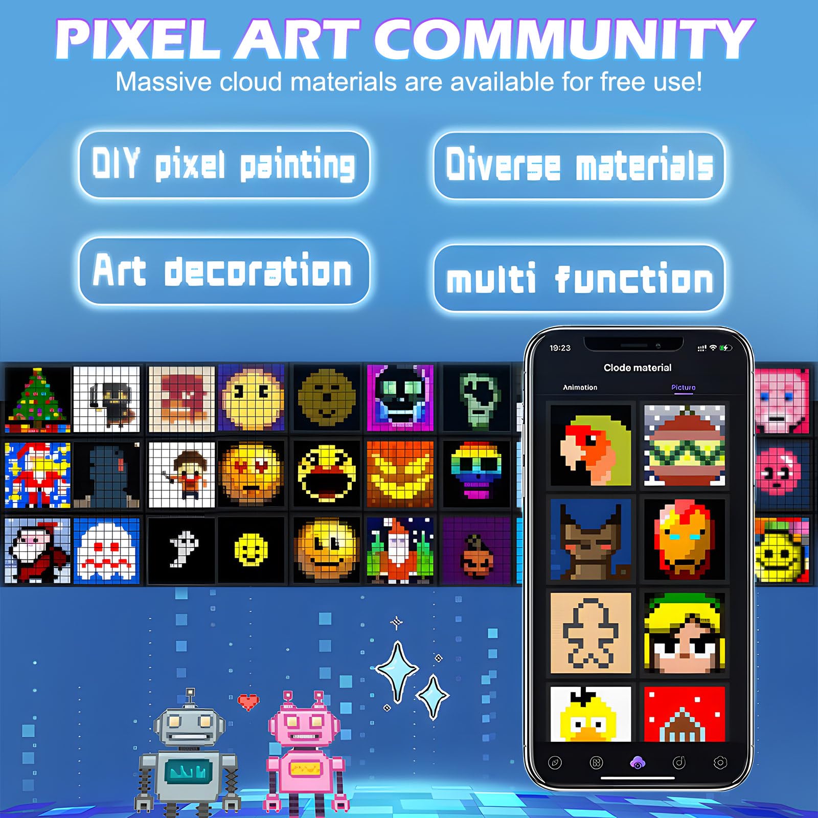 Cornice per foto digitale a LED Pixel Art, 32 x 32 RGB, pannello di visualizzazione programmabile, Bluetooth portatile intelligente e controllo tramite app, cartello LED per sveglia