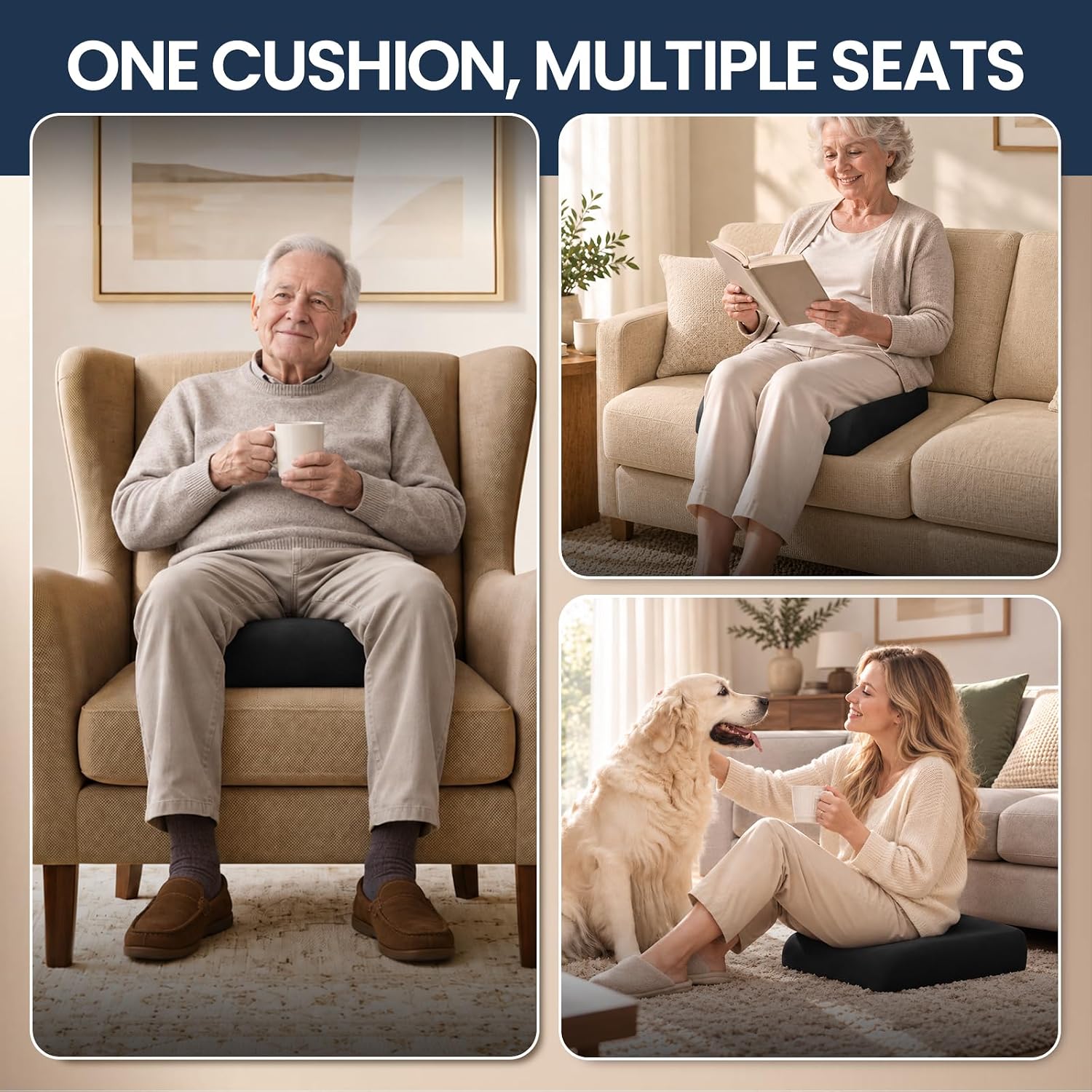 Adult Booster Seat Cushion, 5" Thick Chair Riser Cushion, 16"x20"