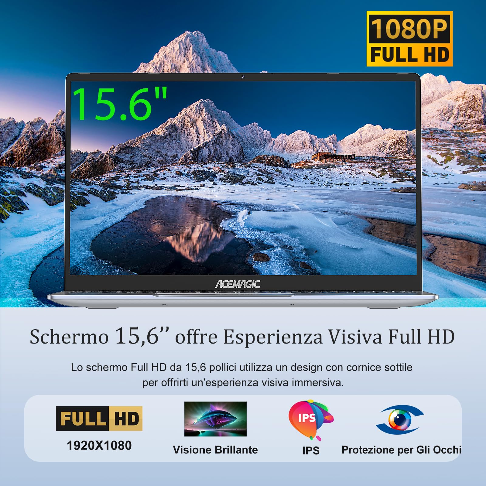 ACEMAGIC PC Portatile 15,6'' 16 GB RAM DDR4 512GB SSD UHD Notebook (N95) Computer Portatile (Fino a 3.4Ghz) Laptop, Bluetooth 5.0 Notebook, Tipo-C, HDMI, USB3.2, Espandi a 2TB PC Portatile (Argentato)