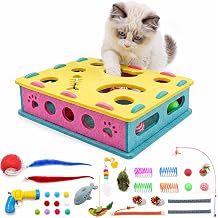 21 Pcs Interactive Cat Toys for Indoor Cats, Cat Puzzle Box with Rechargeable Automatic Ball, Hanging Toy, Plush Mice and Balls 3-in-1 Kitten Toys for Indoor Bored Kittens