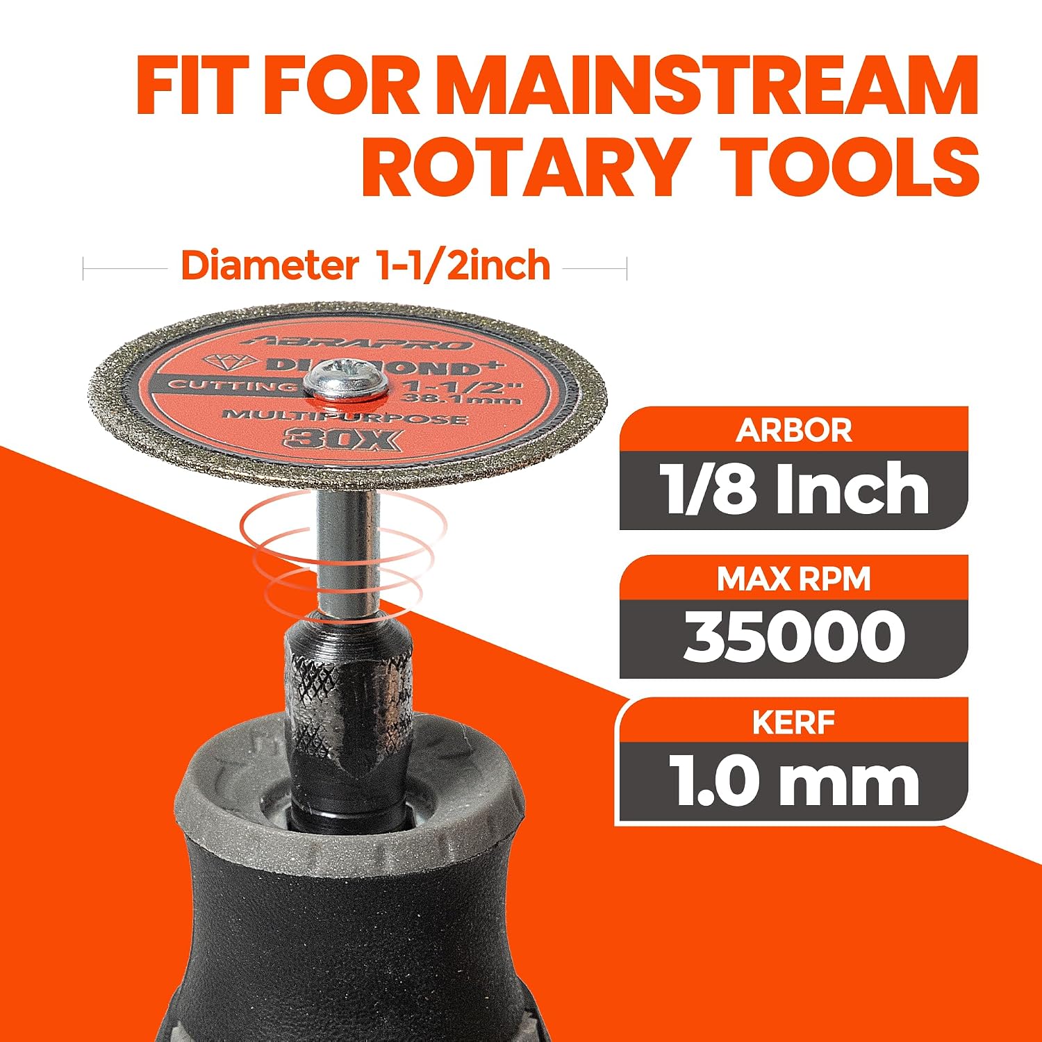 1-1/2" Premium Diamond Cutting Wheels 2 Pcs with 2 Mandrels | 38mm 1.5" x 1/8" Diamond Cutting Discs for Rotary Tool Accessories Cut Off Wheels for Stone, Ceramic, Glass, Brick, Tile