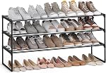 SONGMICS Shoe Rack, 3-Tier Shoe Organizer, Sturdy Storage Shelf, Upright or Upside Down, for 20-24 Pairs, Stackable, for Entryway, 30 x 117 x 55 cm, Black ULSA033B01 | Stackable Shoe Organizer for 20-24 pairs, for Entryway, Upright or Upside Down, Bl