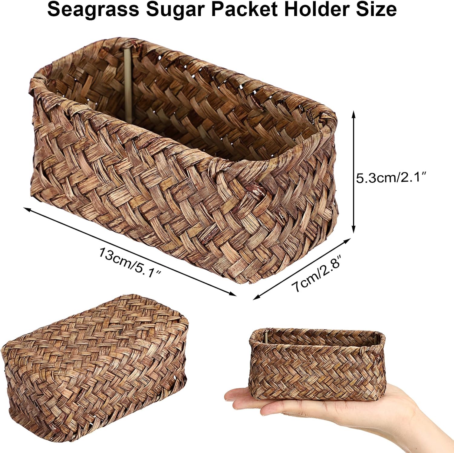 ELLDOO Sugar Packet Holder, Wicker Sugar Caddy Bowl for Restaurant, Tea Bag Organizer, Small Condiments Packet Holder Drink Packet Organizer, Natural Seagrass Storage Basket for Countertop Coffee Bar
