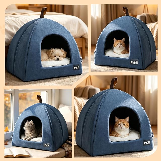 Foto 5 de 6 de Petcute Cama Gato Cueva Suave, Carpa para Gatos Lavable con Cojín Extraíble y Fondo Antideslizante