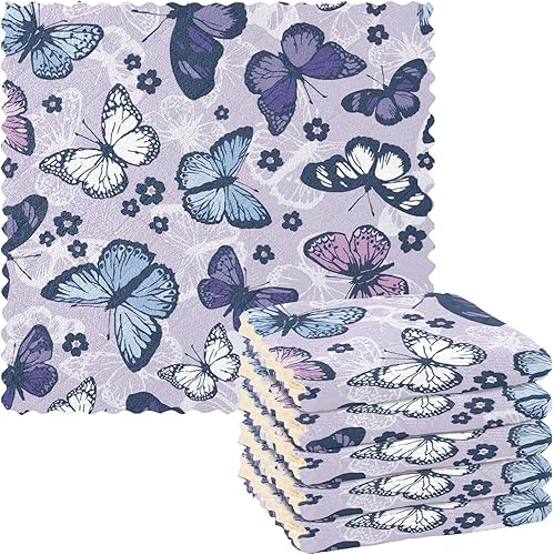 Miniatura 1 de FRODOTGV Purple Flying Butterfly Quality Print Kitchen Microfiber Towels Quick Dry Set of 6 Flour Sack Kitchen Towels for Countertop Table