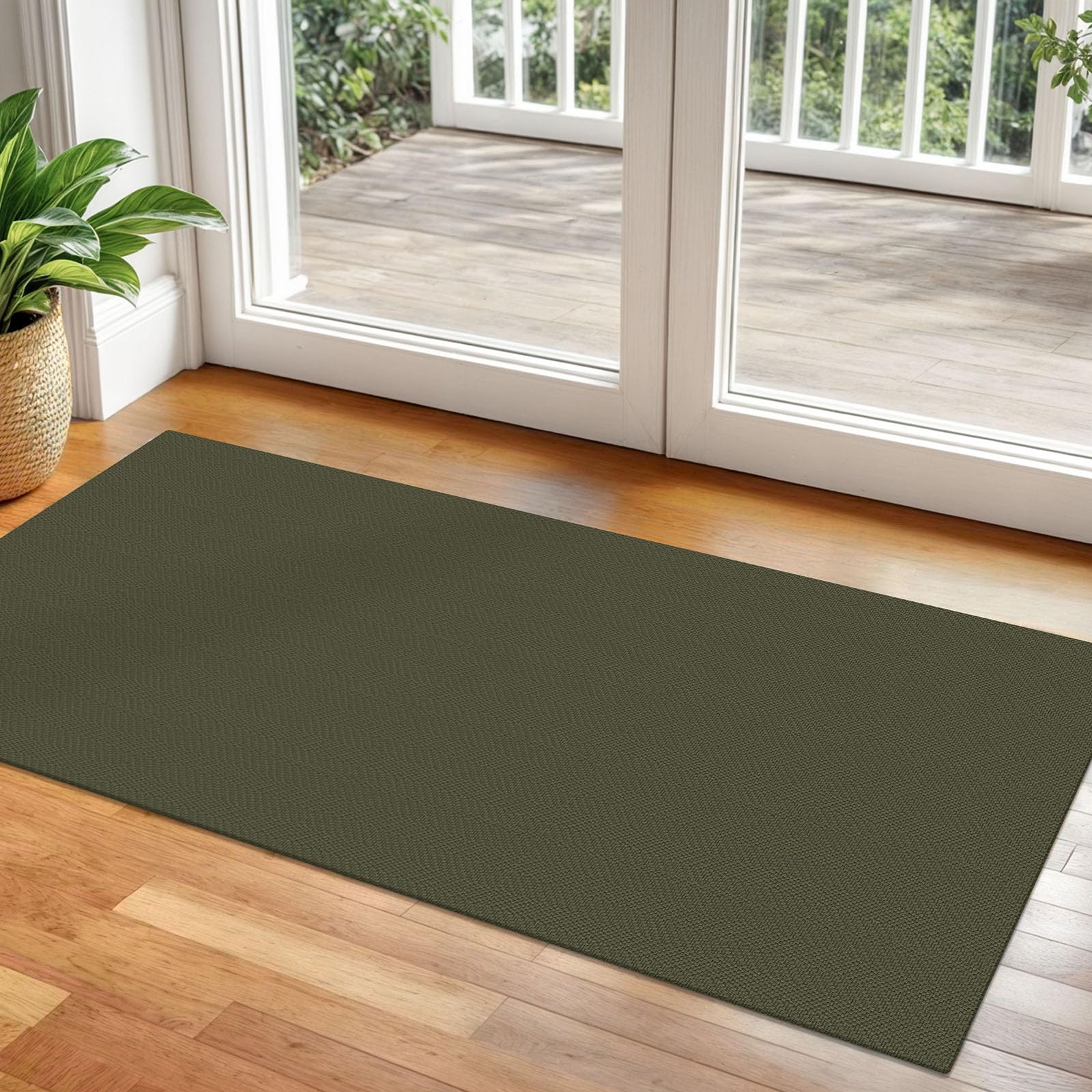 Alfombra trenzada de 2 x 5 pies, lavable, para pasillos y cocina, con respaldo de goma, de algodón, para entrada, interior, alfombra tejida para pasillo, cocina, dormitorio, color verde oscuro