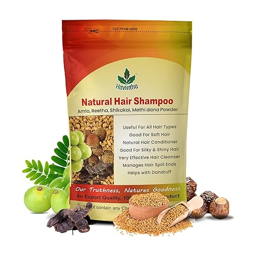Miniatura 6 de Havintha Champú natural para el cabello con hierbas Amla Reetha Shikakai y Methi Dana Powder para hombres y mujeres, totalmente orgánico  Champú sin