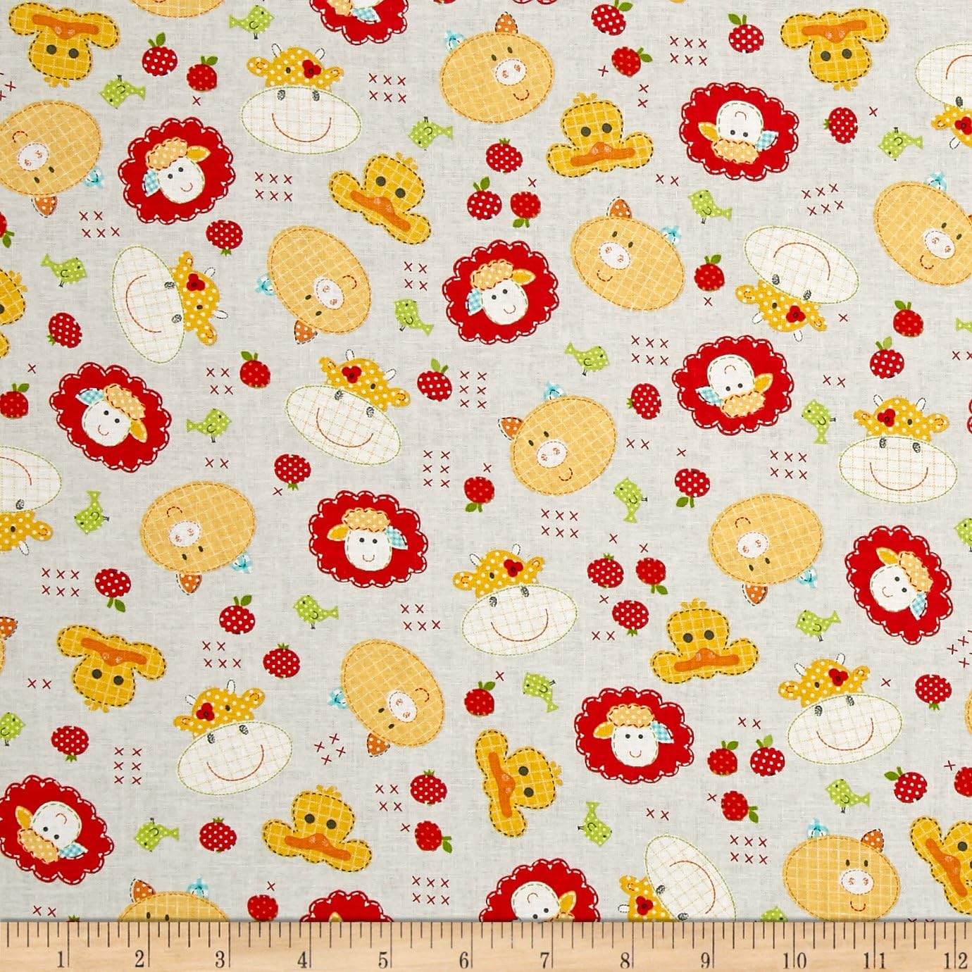 EXCLUSIVELY QUILTERS Grey Farm Animal Friends Fabric by The Yard