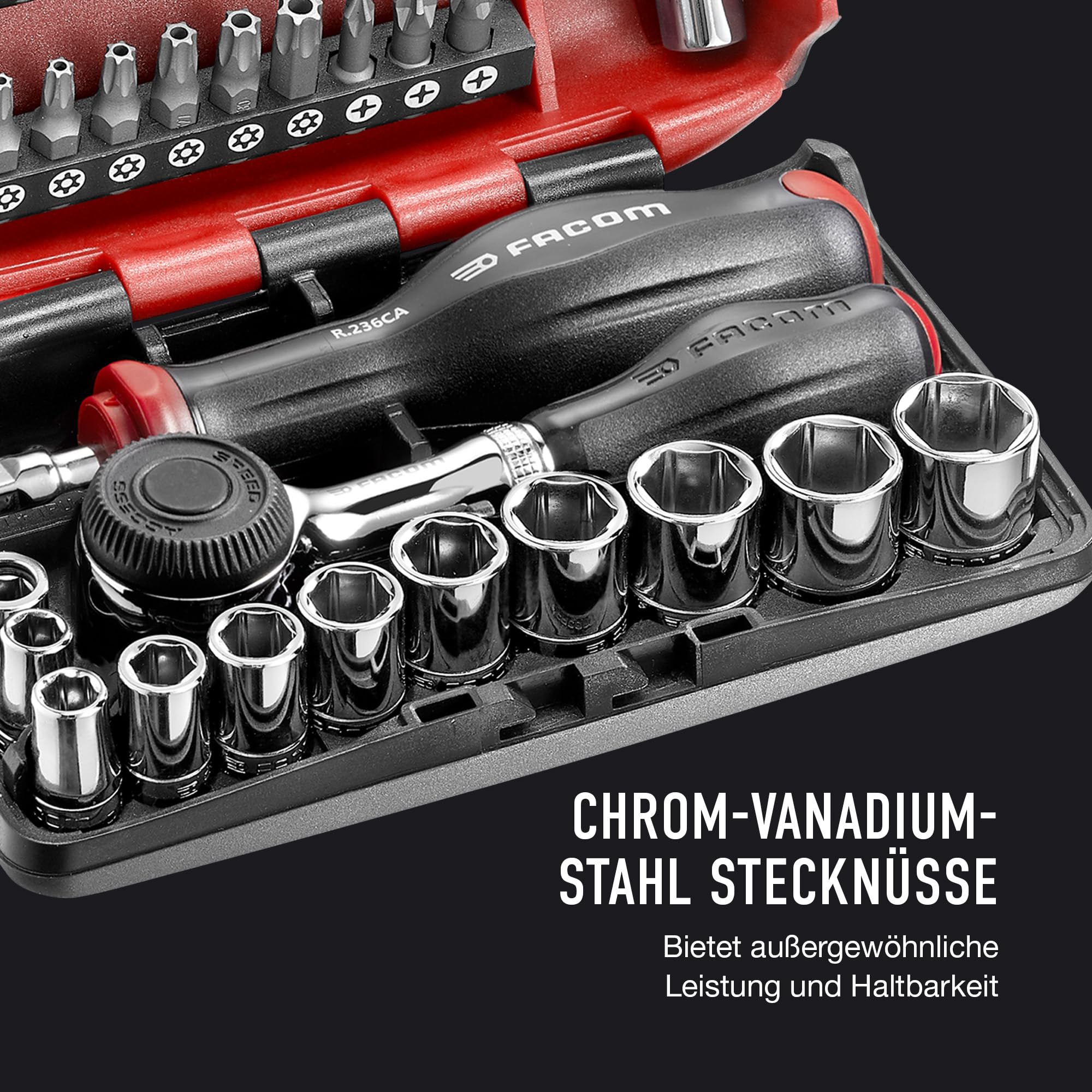 FACOM NANO Compact 38-tlg Stecknuss- und Bitsatz R.360NANOPB (metrischer, 6-Kant, 1/4-Zoll-Sechskant mit Schnellratsche, 360-Grad-Griff)