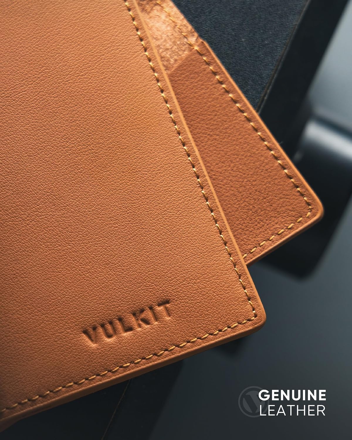 VULKIT Leather Business Card Holder 2 Sided Slim Business Name Card Organizer for Men or Women(Nappa Brown) image 2