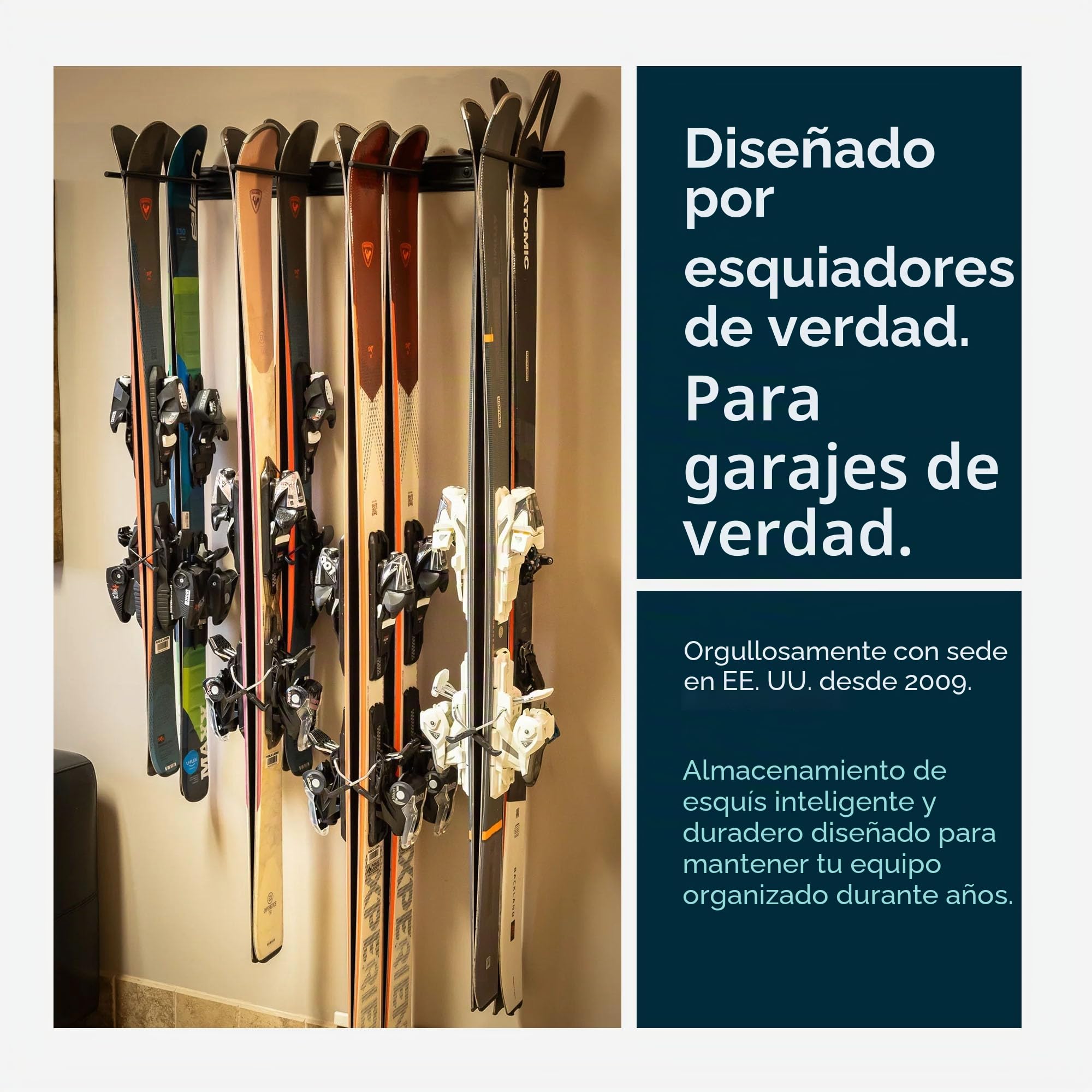 StoreYourBoard Bastidor para guardar esquís en la pared, capacidad para 8 pares, soporte de acero, Negro