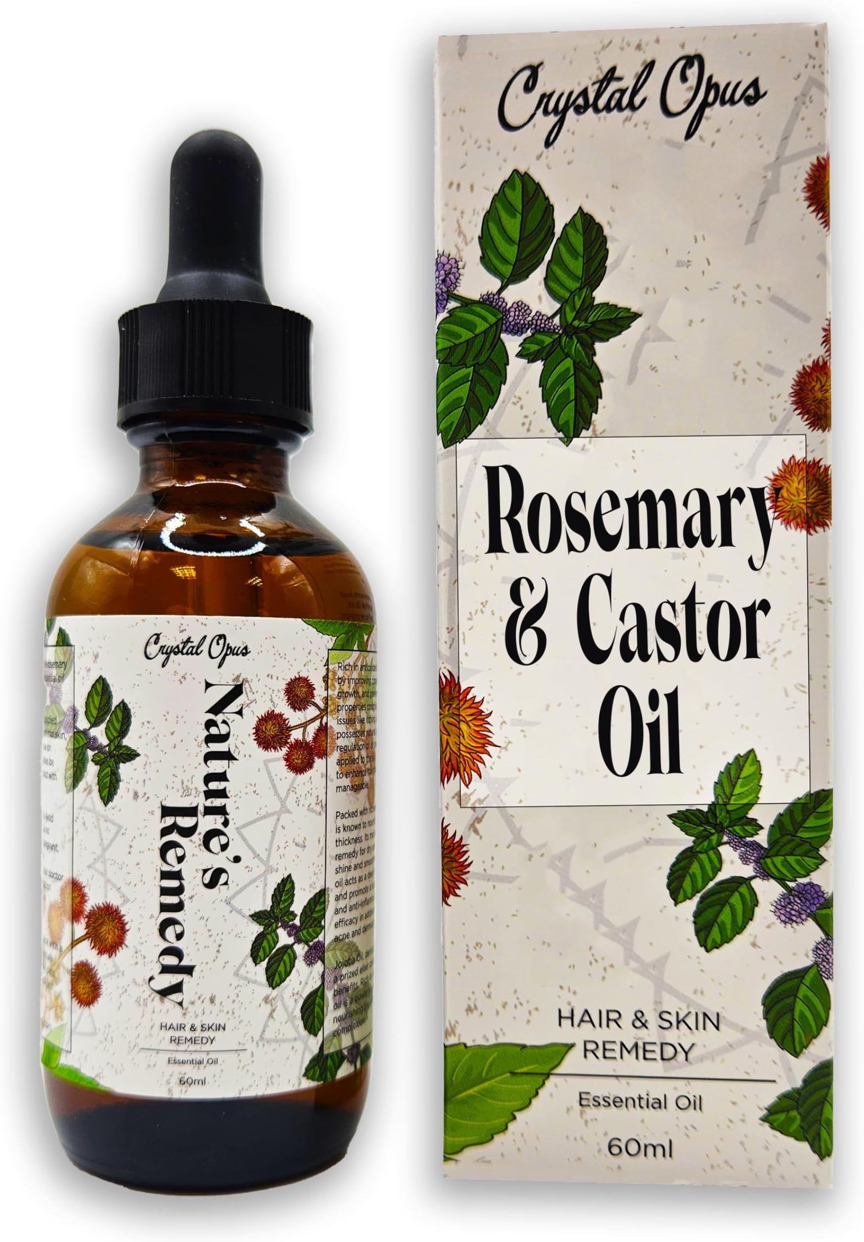 Rosemary & Castor Hair & Skin Oil. 100% Pure & Natural Remedy. Hair Growth & Strengthening & Skin Care. Combined With Jojoba Oil So Can Be Applied Directly & Massaged into Skin, Scalp, Hair and Body.