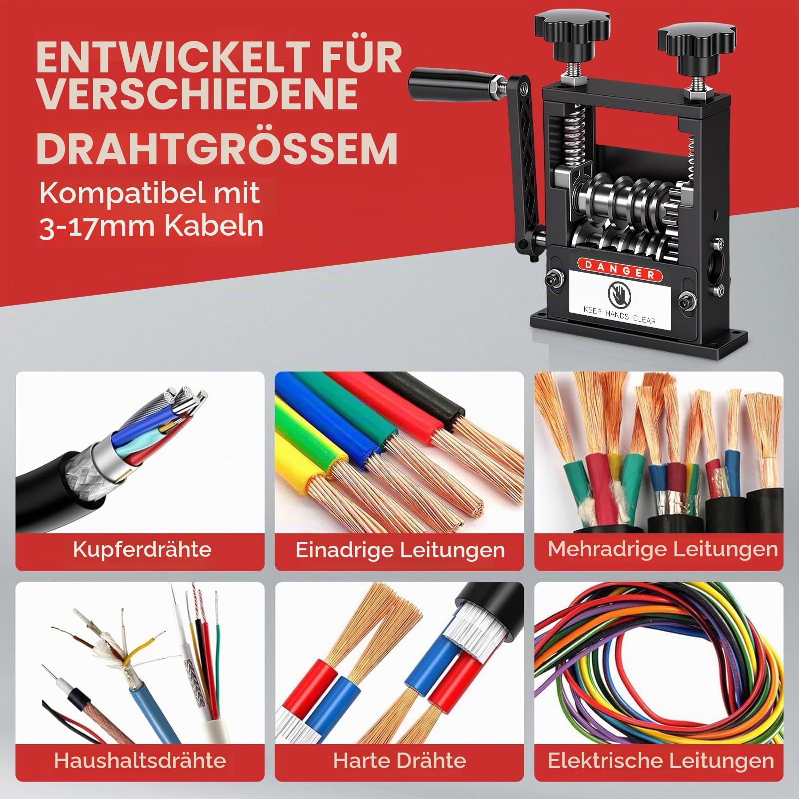 Manuelle kabelschälmaschine, Kabelabisoliermaschine 6 Kanälen | Elektrisch Abisolierwerkzeug für 3-17 mm Kabel Kabelabisolierer Maschine Kabelschäler für Kupferdraht Recycling