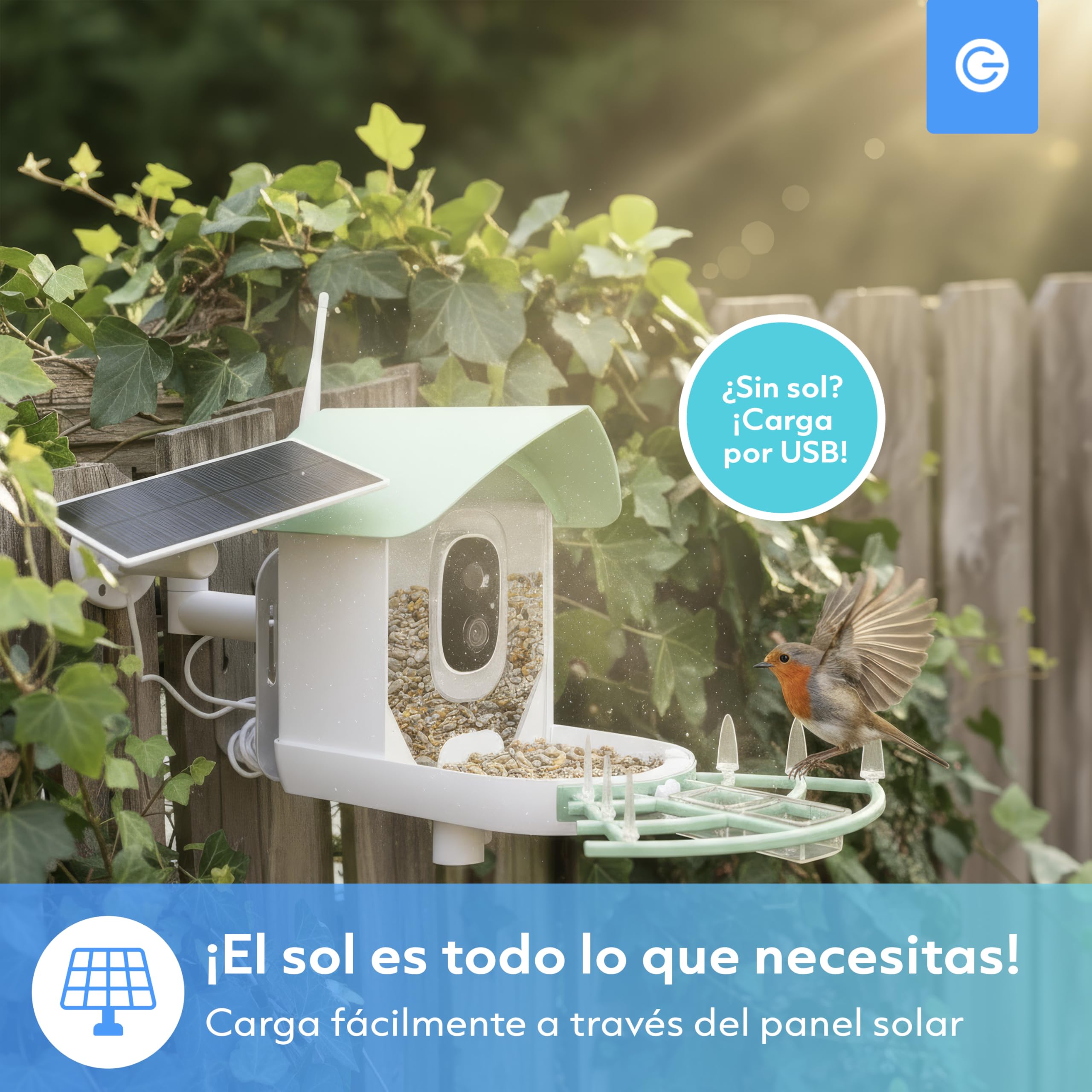 Silvergear® Alimentador de pájaros inteligente | Comedero Automático Para Pájaros Con Cámara | Para Pájaros Con Panel Solar | Vídeos En Directo Y Notificaciones En Tiempo Real
