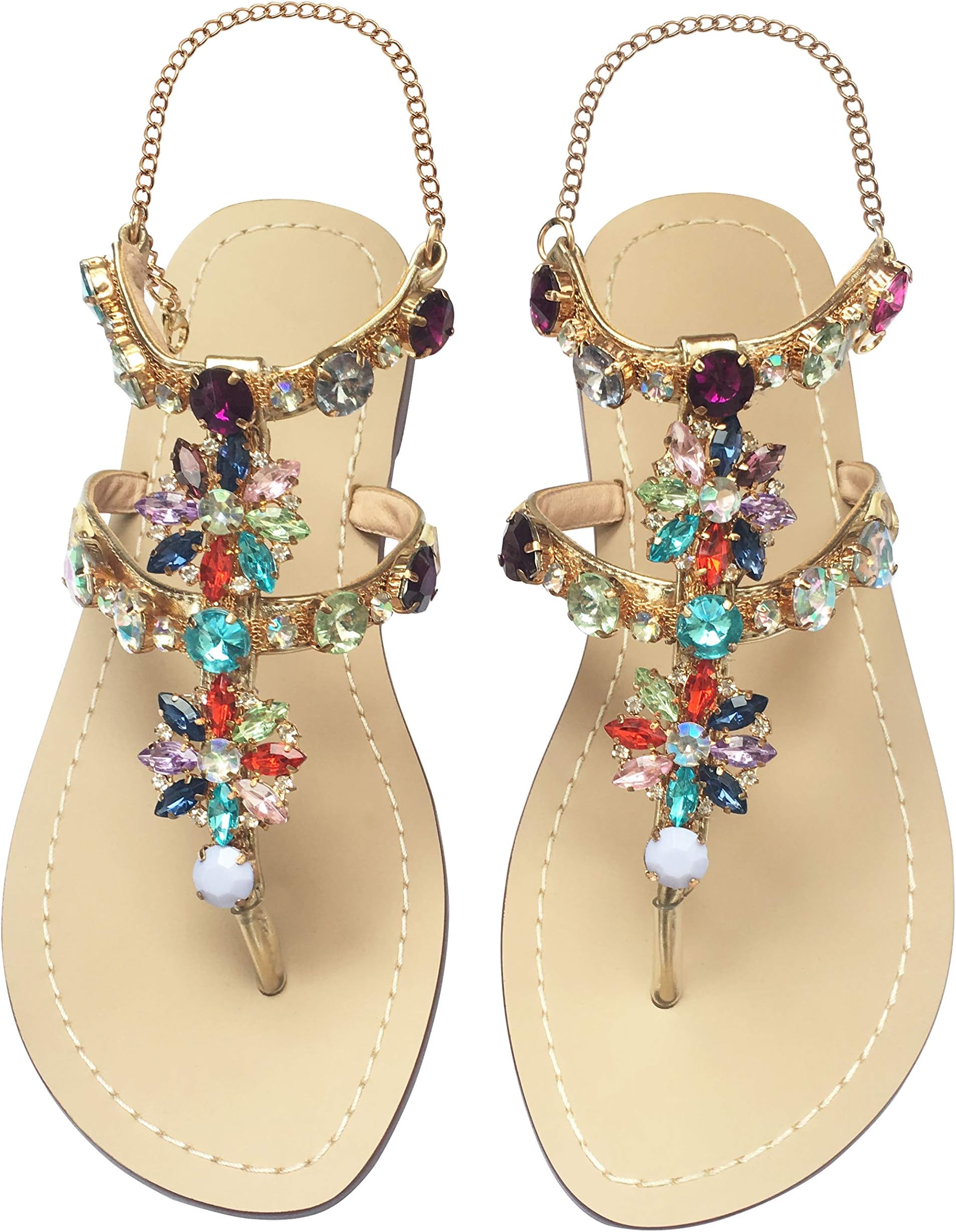 Monrovia Women's Wedding Sandals Crystal Rhinestone Gem Sparkling Dress Flip-Flop Gladiator Bridesmaid Shoes