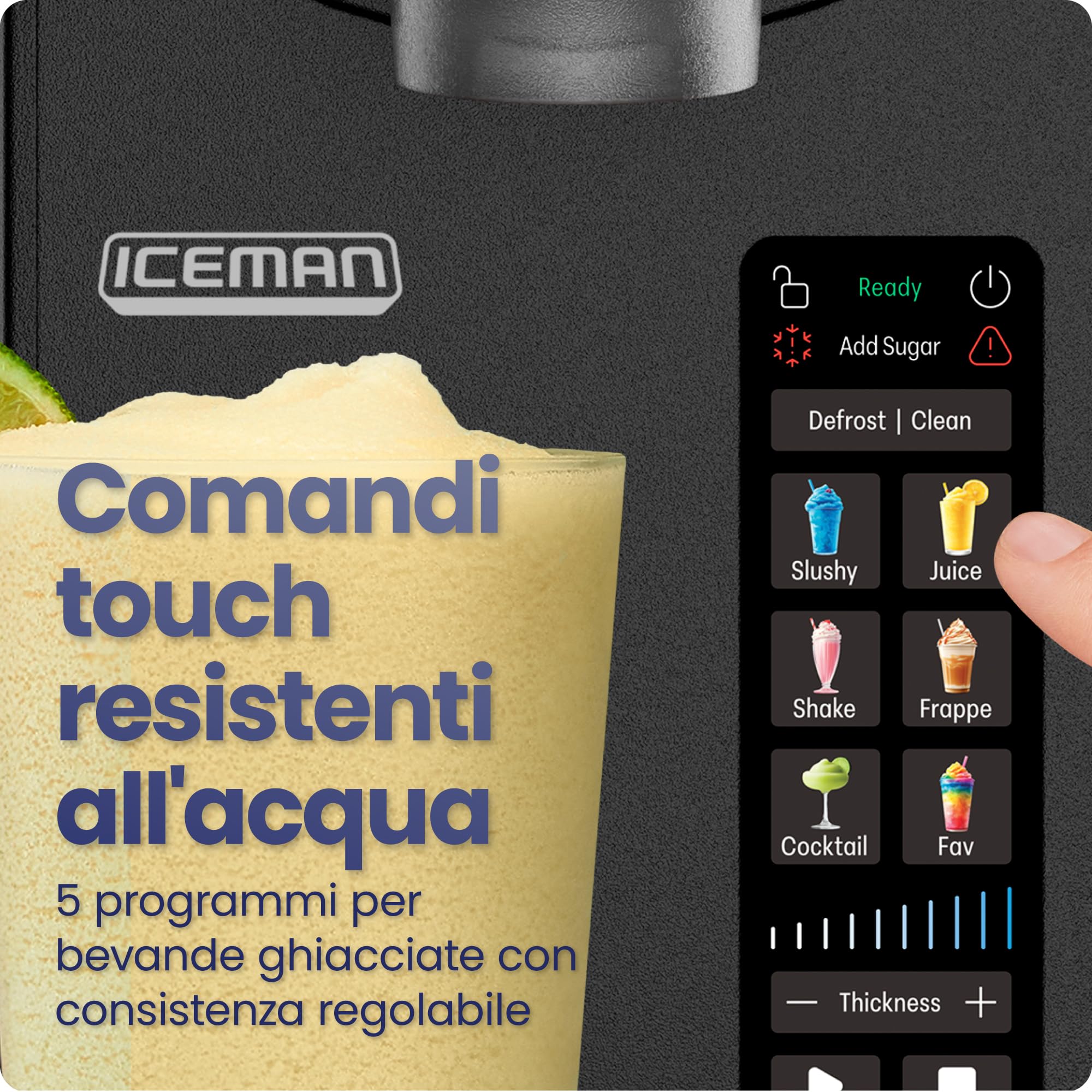 Iceman Macchina per Granita 1,89L, Niente Ghiaccio o Frullato, 5 Preset | per Margarita, Frappè e Shake, Touch, leva di erogazione, Nera