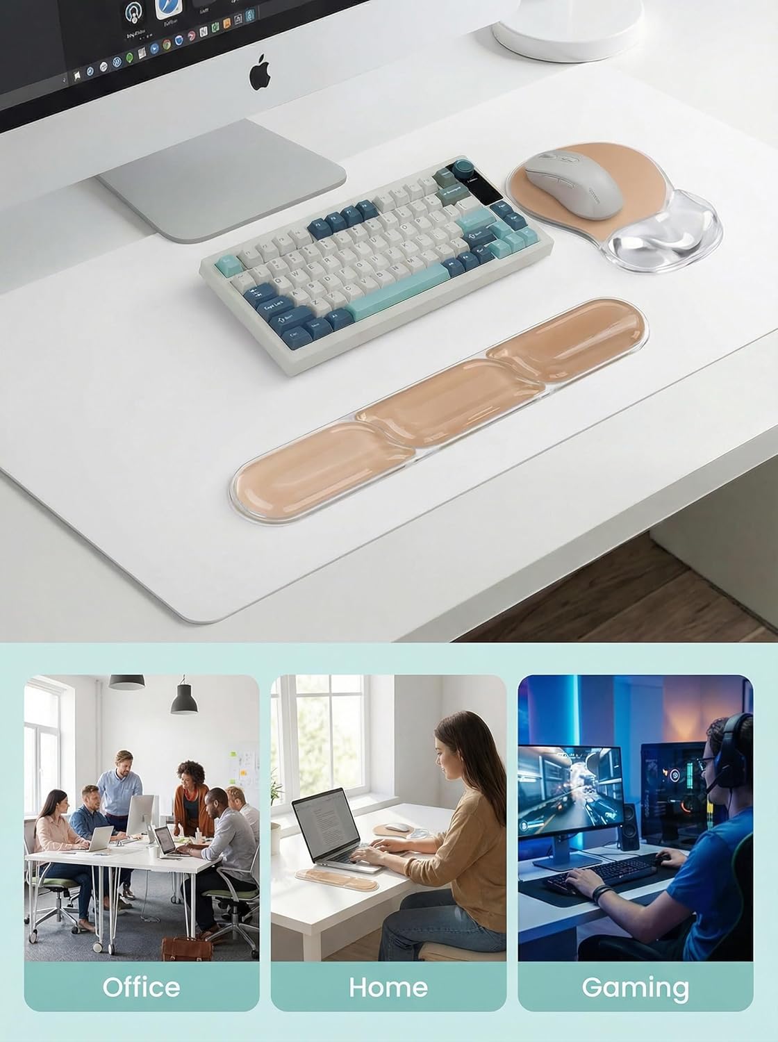 AUPET Ergonomic Gel Mouse Pad and Keyboard Wrist Rest Set, Crystal Gel Cushion Support, PU Base, Smooth Tracking Surface, Easy to Clean Desk Accessories for Office Home Laptop (Gradient Brown)