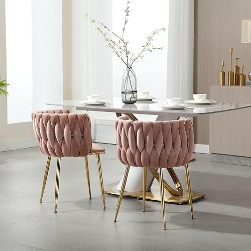 Miniatura 106 de Juego de 2 sillas de comedor de terciopelo, sillas tapizadas tejidas para sala de estar, sillas modernas de cocina y comedor, sillas decorativas de