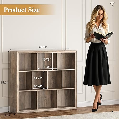 Miniatura 2 de Estante para libros con 9 cubos, estantería de 43 pulgadas de ancho con dispositivo antipunta, estantería abierta de 38 pulgadas de alto,
