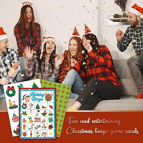 Miniatura 4 de LONLONBANG Tarjetas de juegos de fiesta de bingo de Navidad con 24 jugadores, juego de mesa de fiesta de Navidad para niños, niñas, adultos jóvenes,