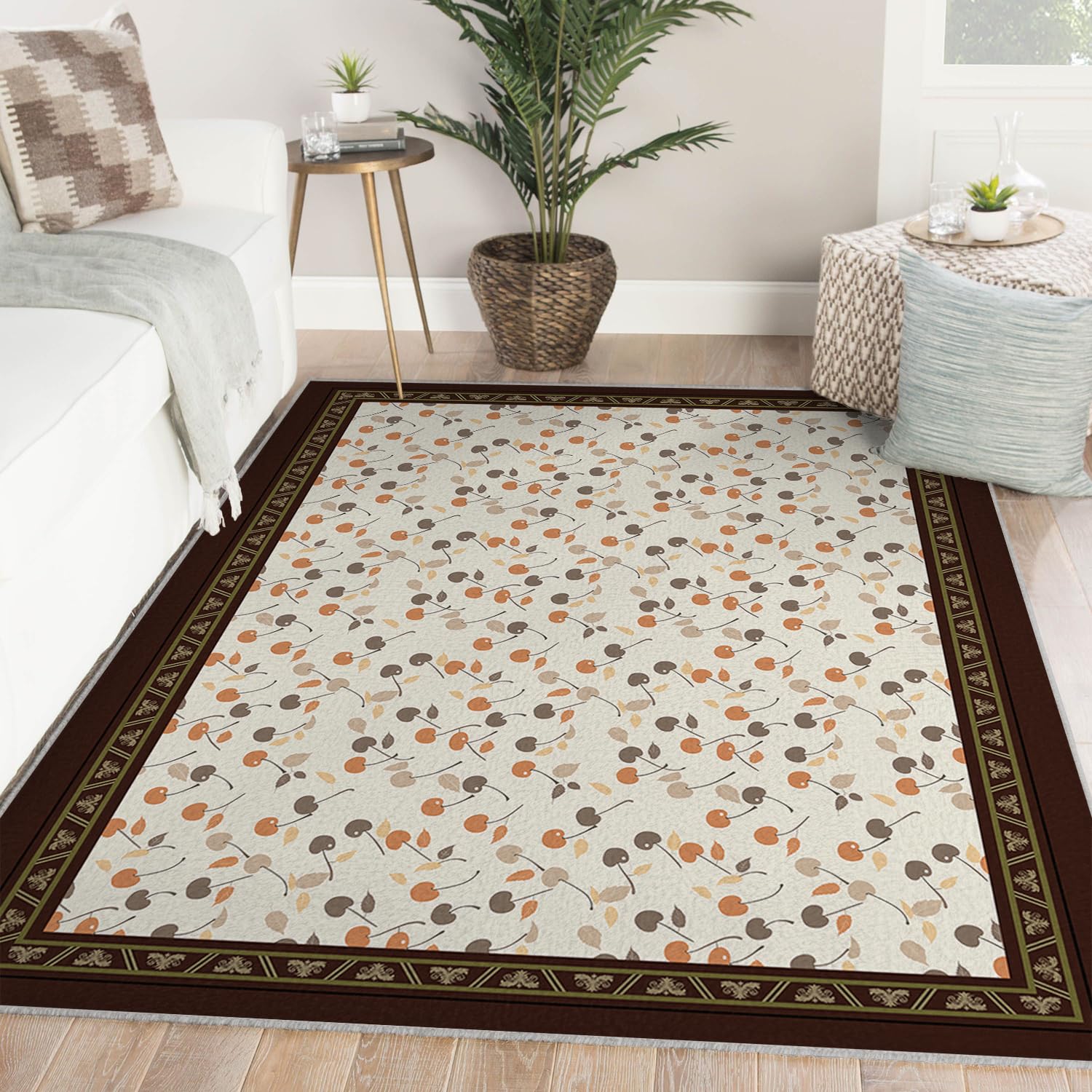 Tappeti da interno in stile pastorale 100x150cm Mattesino a pelo basso con stampa dolce ciliegia per la stanza della nursery camera da letto casa colonica accogliente bordo marrone