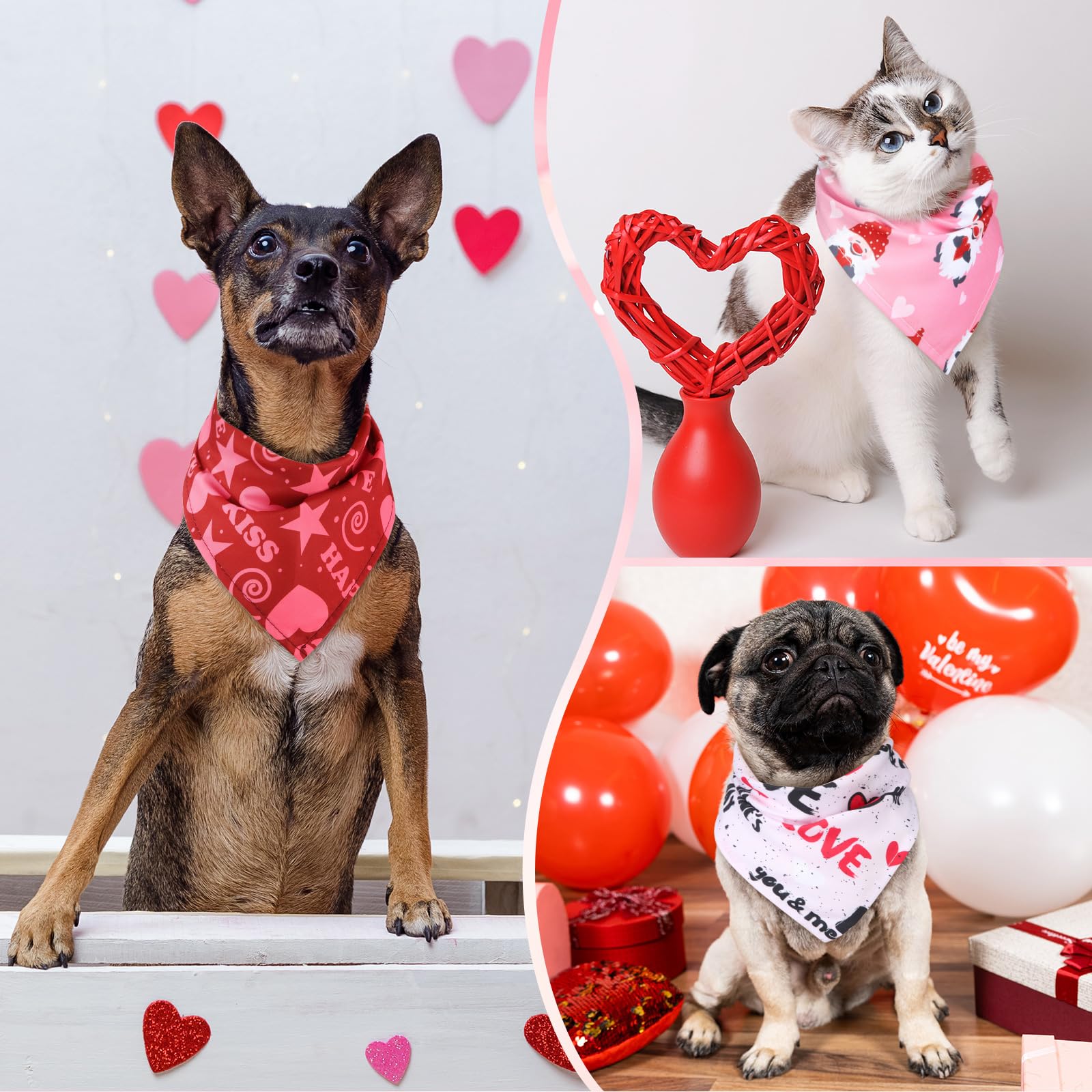 Kigeli Lot de 50 Bandanas triangulaires pour Chien avec Motifs de cœurs pour la Saint-Valentin (80 x 55 x 55 cm)