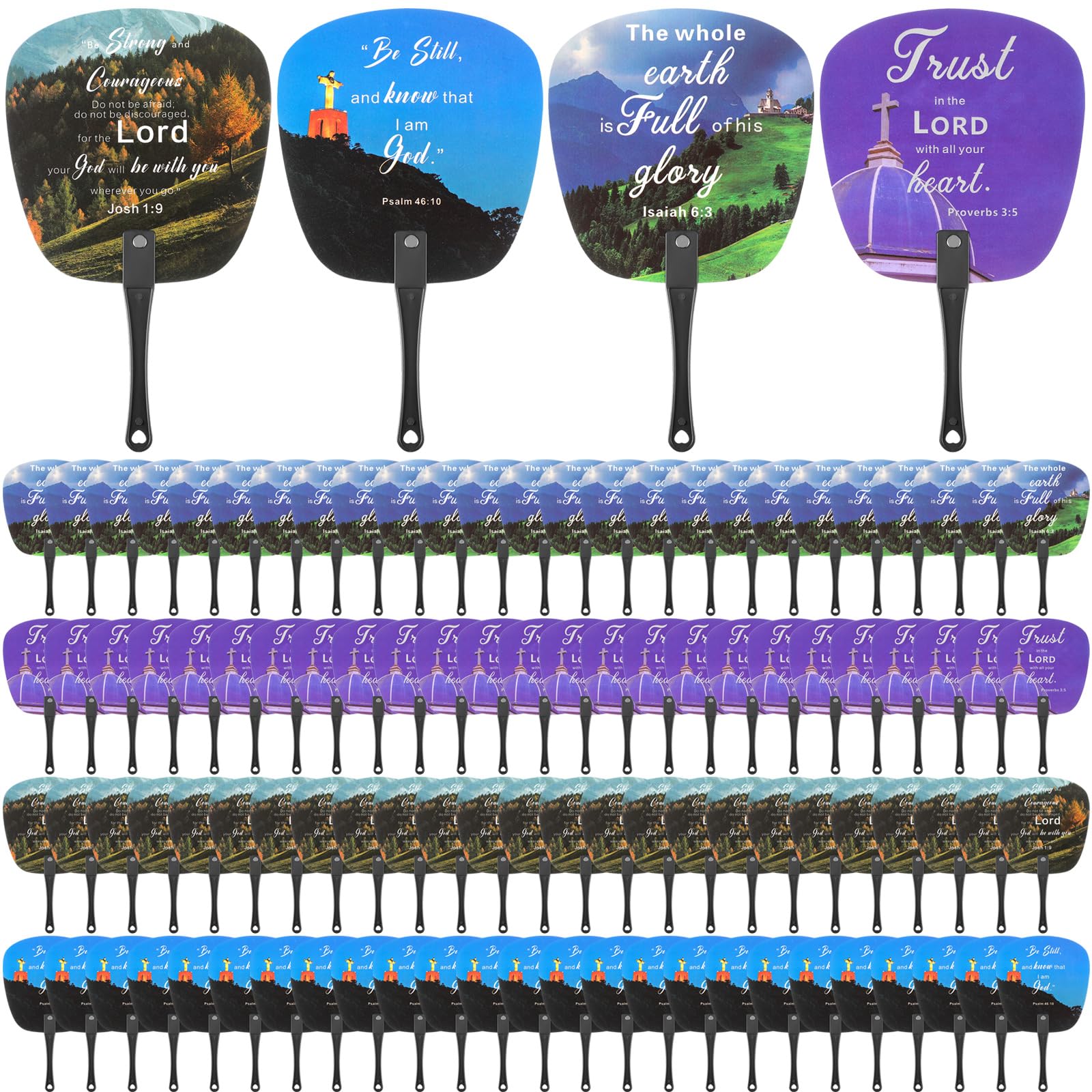 Geetery 100 Pcs Summer Church Christian Bible Fan Bulk Handheld Fan Plastic Round Fourth of July Fans Decorative Fans for Church Services Patriotic Party Decorations Gifts Supplies (Summer Church)