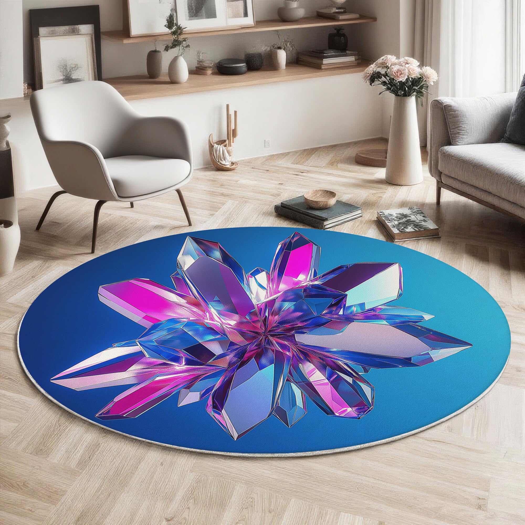 Tapis bleu de salon lavable et antidérapant pour éviter les chutes