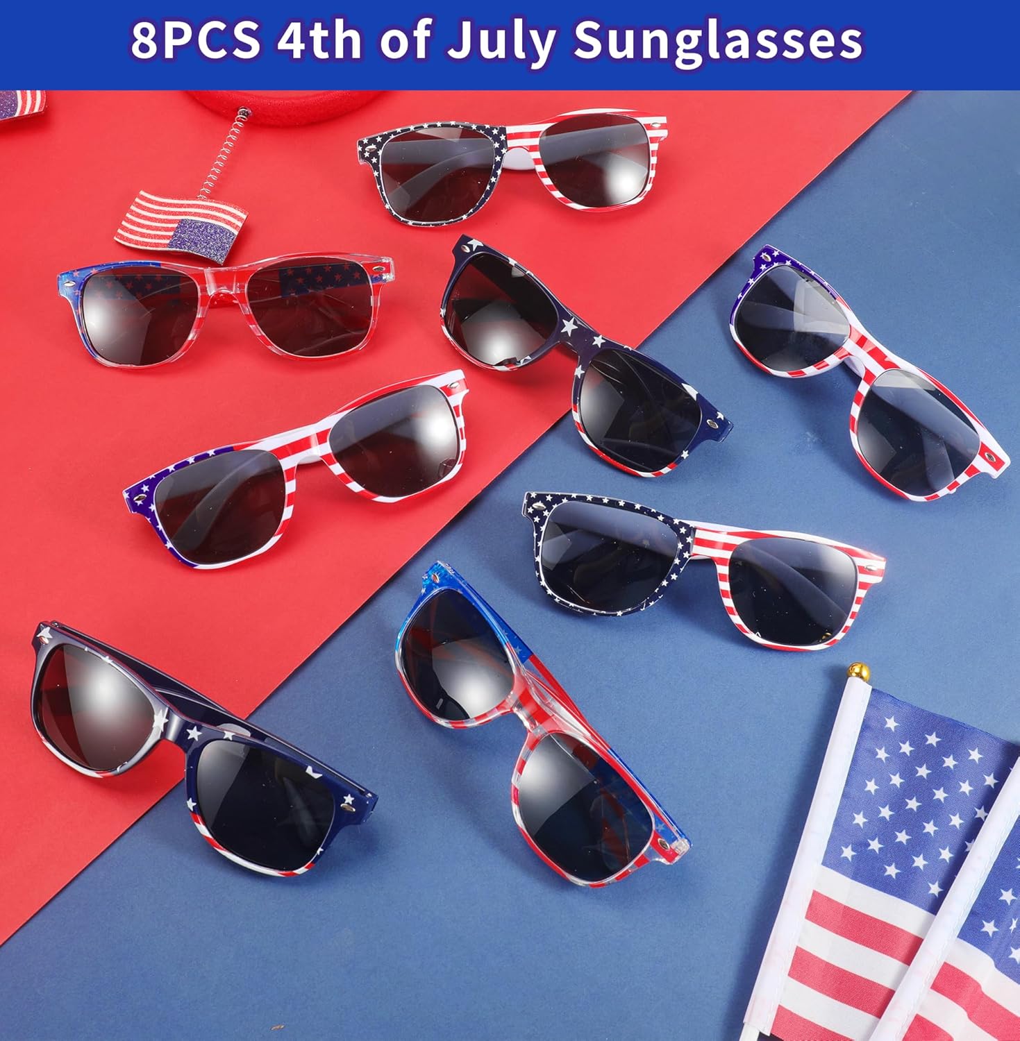188PCS 4th of July Accessories Set Party Favors & Supplies Decorations for Independence Day Memorial Day-Include Headbands Glasses Necklaces Bracelets Tattoo Stickers USA Flag