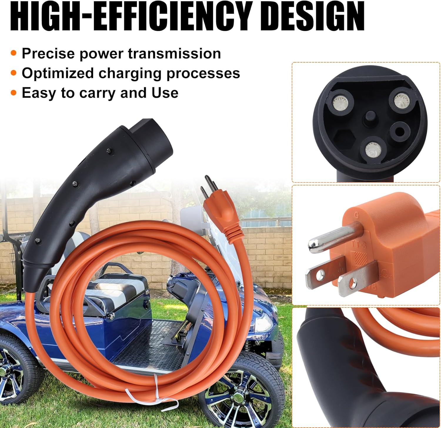 2.04.0620 Golf Charging Power Cord Fits for Evolution Golf Carts 120V 3 Pin Golf Cart Power Cord