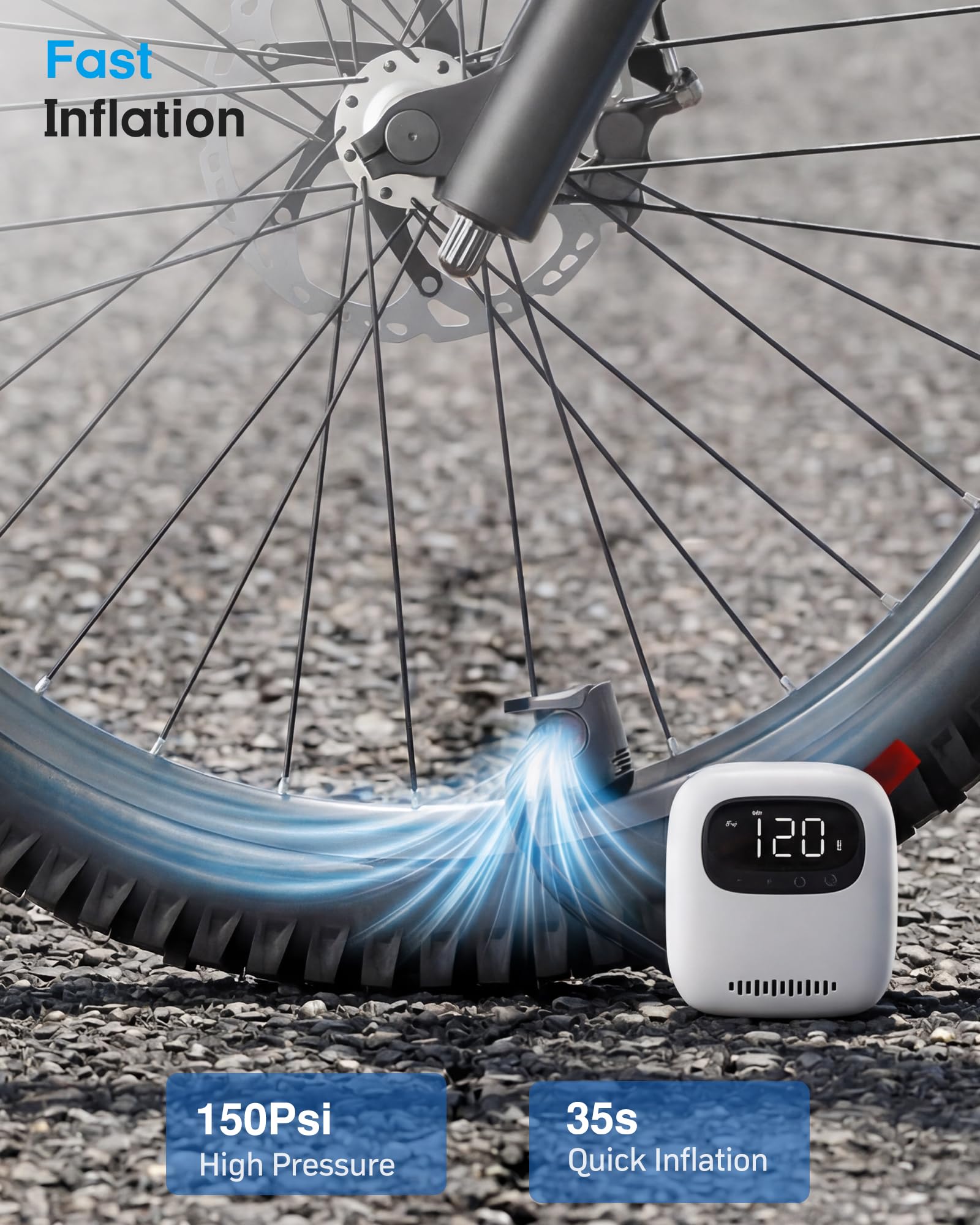 Rechargeable Bike Pump - Inflate Tires Fast! -6