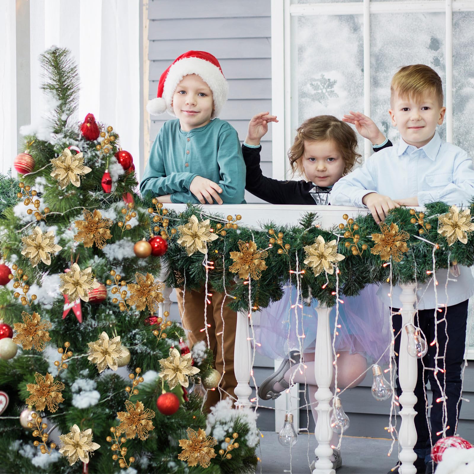 60 piezas de 4 estilos de bayas con purpurina para Navidad, flores artificiales de Pascua para árbol de Navidad, adornos de árbol de Navidad, coronas de Navidad, manualidades, decoración de