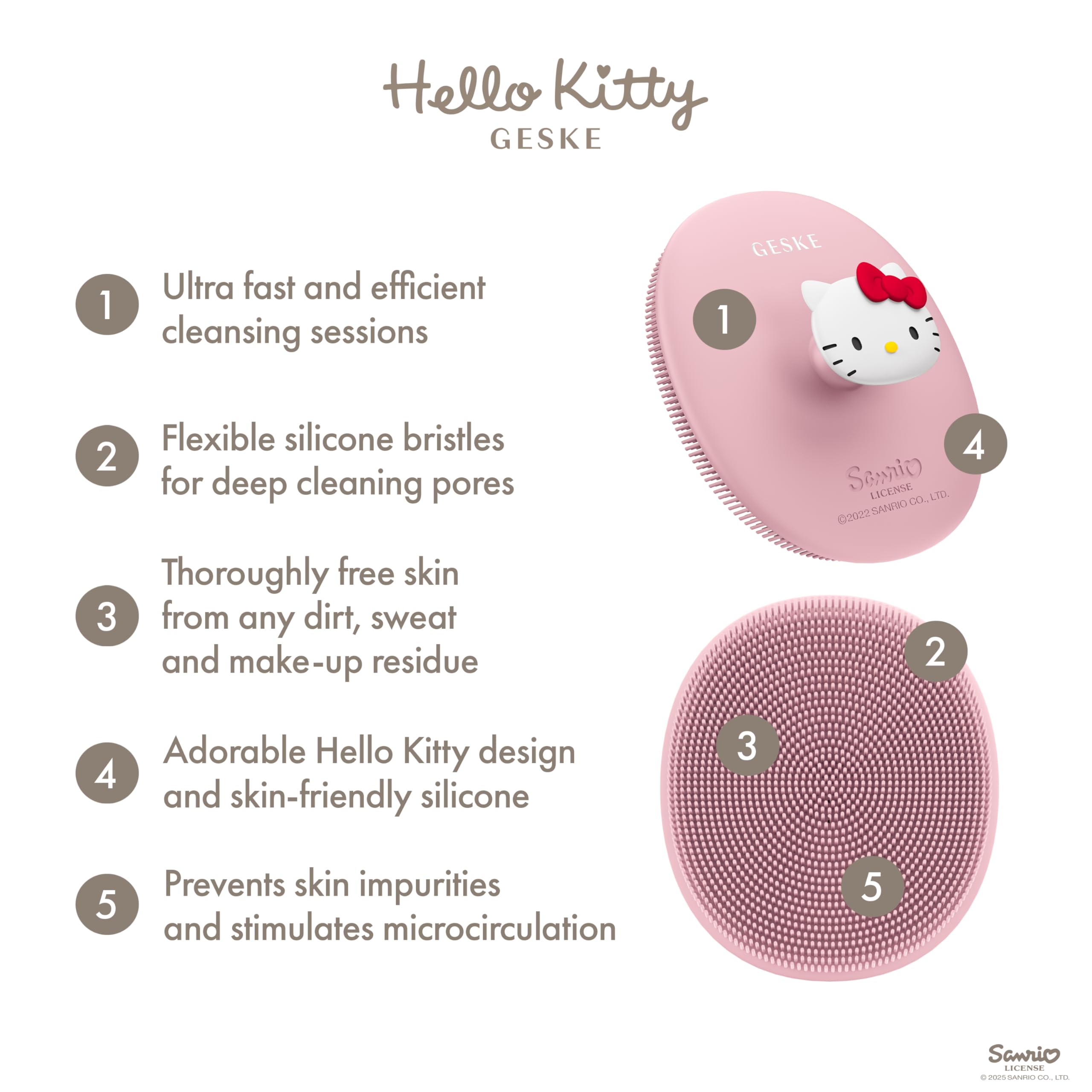 GESKE x Hello Kitty | Szczoteczka do twarzy SmartAppGuided™ | 3 w 1 | Szczoteczka do twarzy | Szczotka do czyszczenia | Silikonowa szczoteczka do twarzy | Oczyszczanie skóry