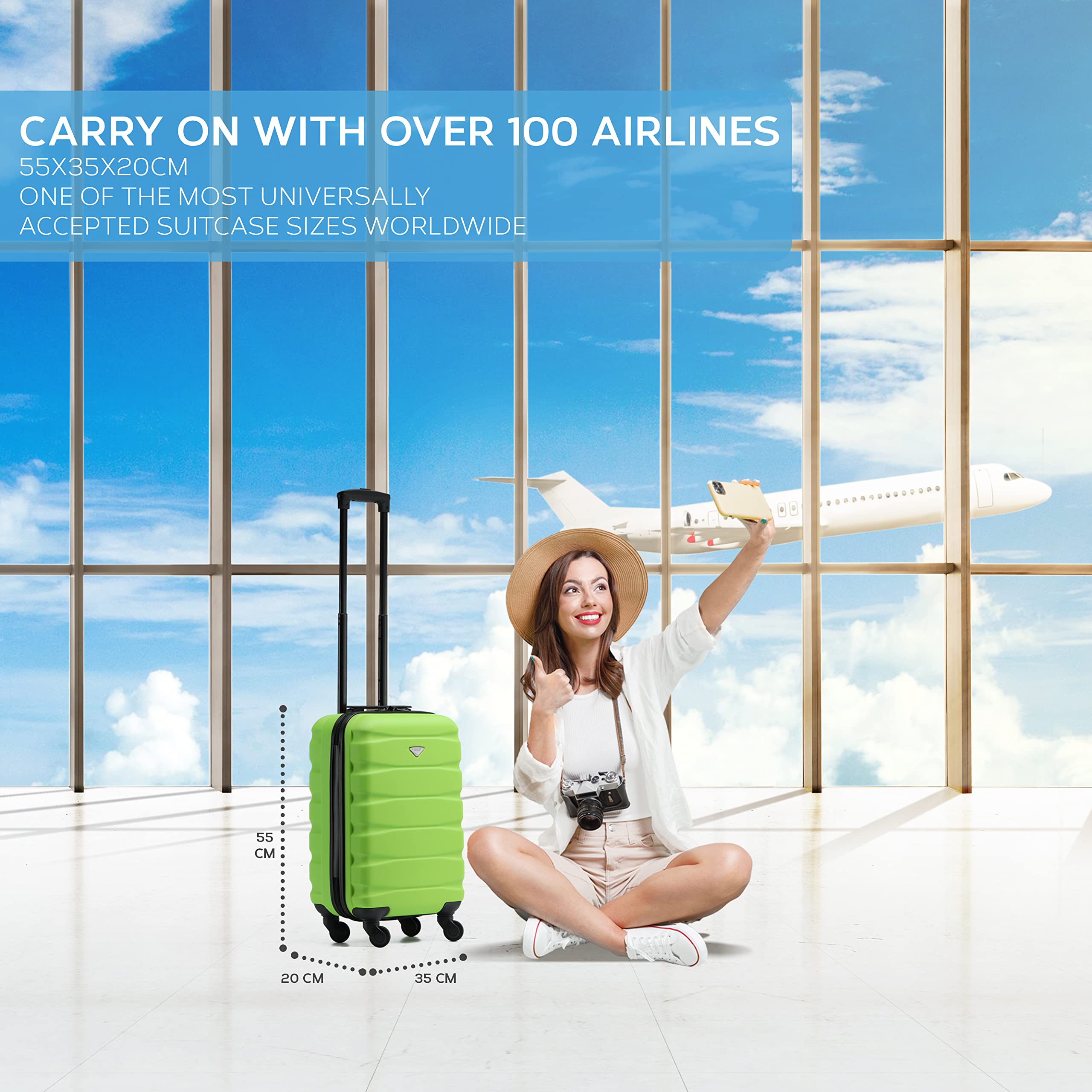 Flight Knight Cabin Suitcase 55x35x20, Carry On for Over 100 Airlines Like Ryanair, EasyJet, British Airways, Virgin Atlantic Lightweight Small Durable Cabin Bag, ABS Hard Shell, Hand Luggage