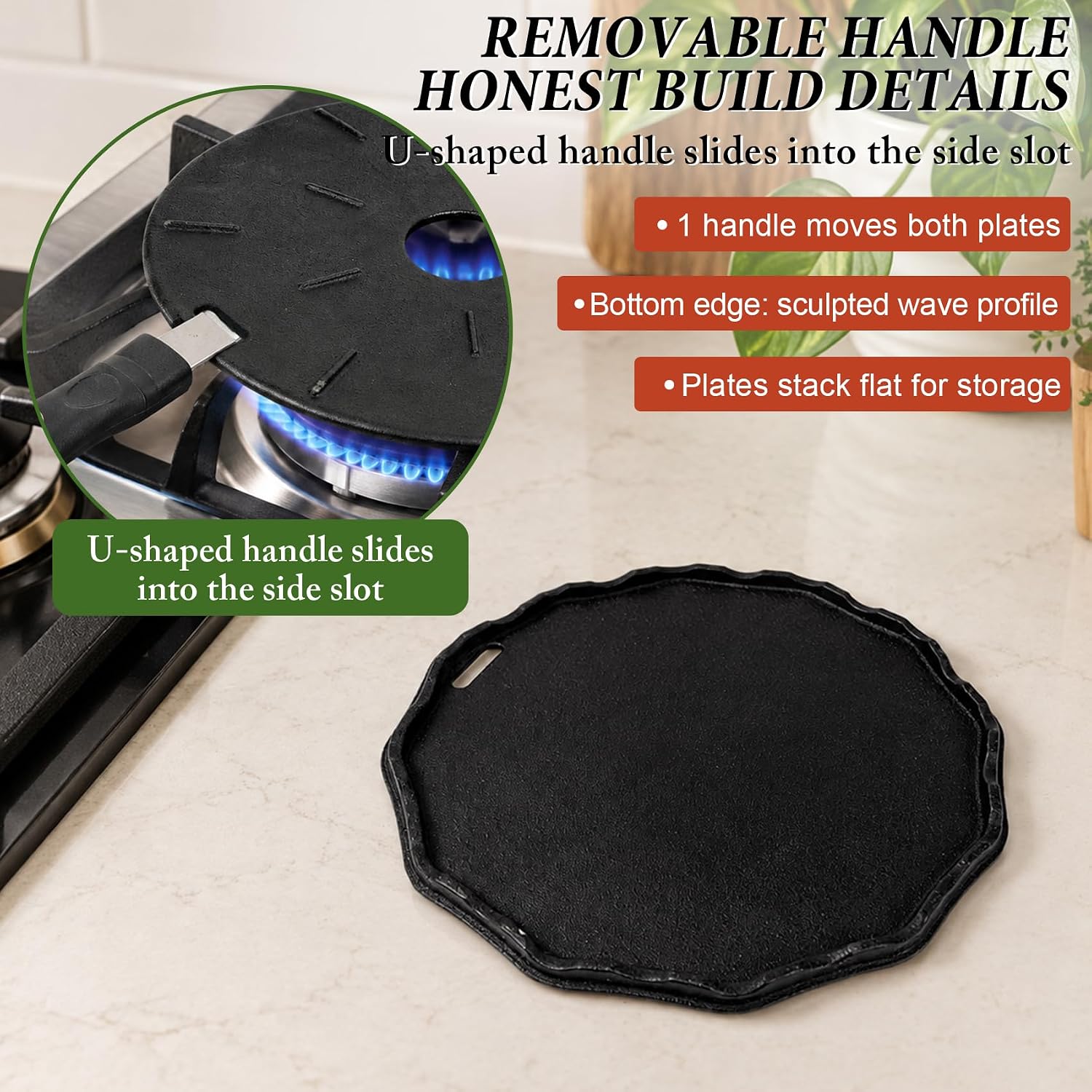 Cast Iron Heat Diffuser for Gas Stove, 2 Sizes 8.25"/6.75" Simmer Plate