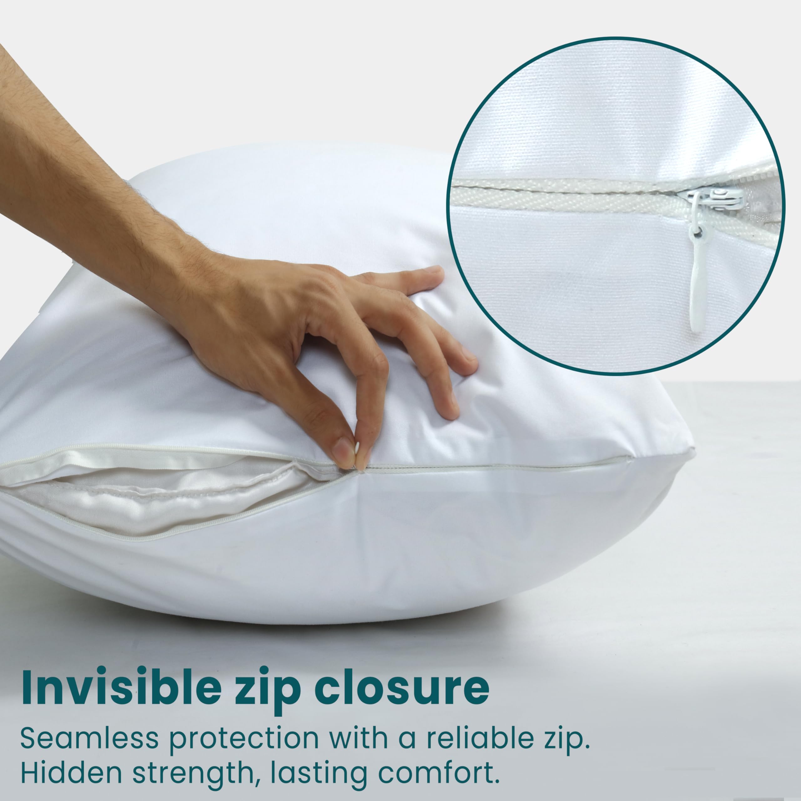 Protectores de almohada impermeables con cremallera, tamaño estándar/Queen, paquete de 2 fundas de almohada impermeables con cremallera, fundas de almohada protectoras transpirables de 20 x 28
