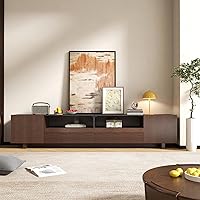 Epecoya 78.8 Inch Rustic Walnut TV Stand for 55-80" TVs - Fluted Cabinets, Drawers, Open Shelves Media Console