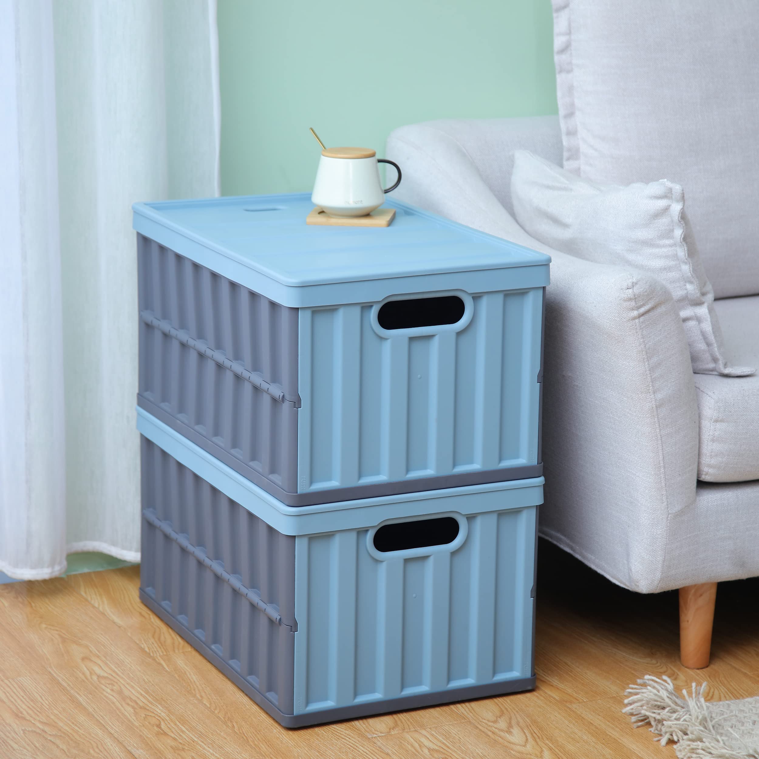 Citylife Set of 2 64L Foldable Storage Boxes with Lid, Folding Box, Plastic Folding Box, Camping Box, Foldable Storage Bins for Organizing Large Heavy Outdoor Bathroom, Kitchen